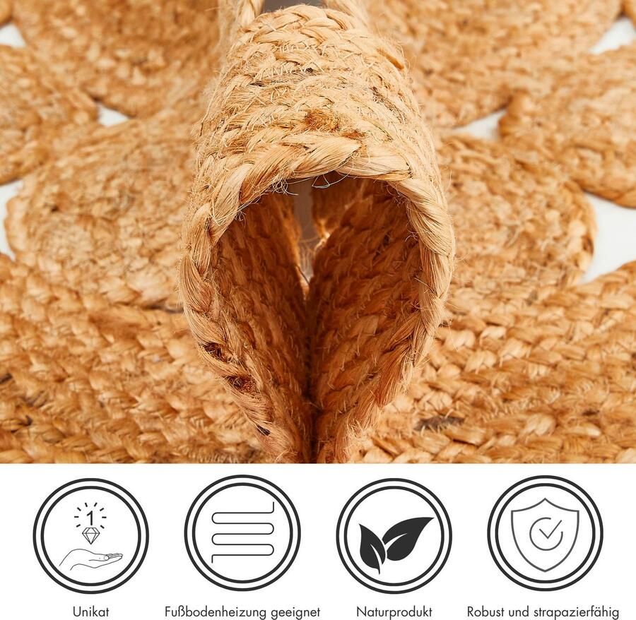 LUXOR living Vloerkleed Balo Jute tapijt pure natuurlijke vezel handgeweven vlechtontwerp - Foto 6