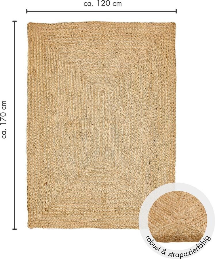 LUXOR living Vloerkleed Ibo jute tapijt Omkeerbaar tapijt handgeweven natuurlijke vezel Boho-stijl - Foto 4