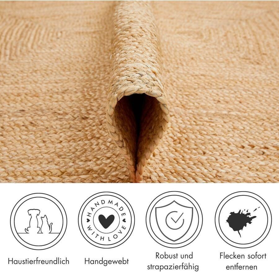 LUXOR living Vloerkleed Ibo jute tapijt Omkeerbaar tapijt handgeweven natuurlijke vezel Boho-stijl - Foto 3
