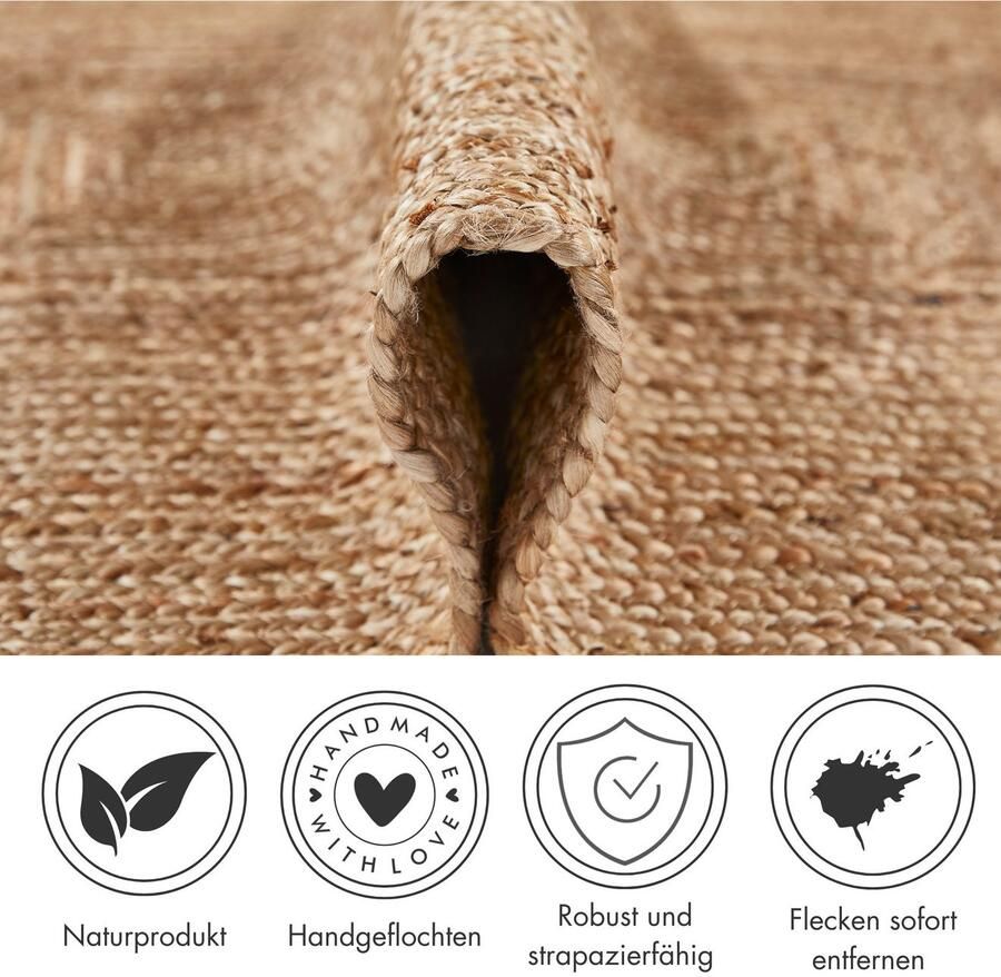 LUXOR living Vloerkleed Salo Jute tapijt handgeweven vlechtontwerp 100% natuurlijke vezel - Foto 4