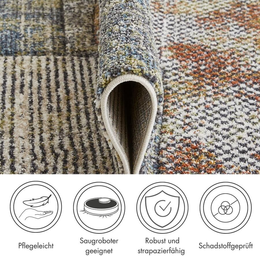 LUXOR living Vloerkleed Toronto Kortpolig modern patchwork-ontwerp hoog-laag structuur woonkamer - Foto 4