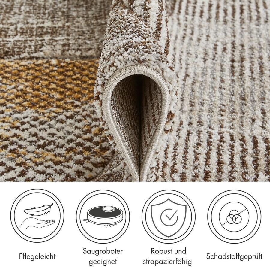 LUXOR living Vloerkleed Toronto Kortpolig modern patchwork-ontwerp hoog-laag structuur woonkamer - Foto 3