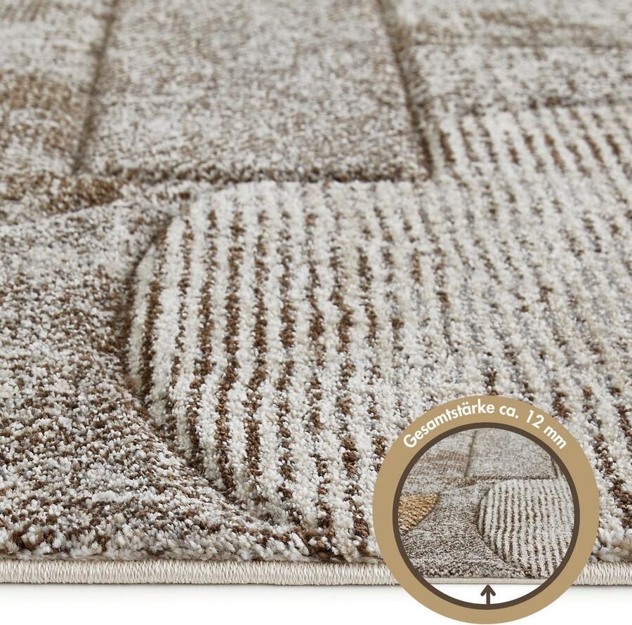 LUXOR living Vloerkleed Toronto Kortpolig modern patchwork-ontwerp hoog-laag structuur woonkamer - Foto 2