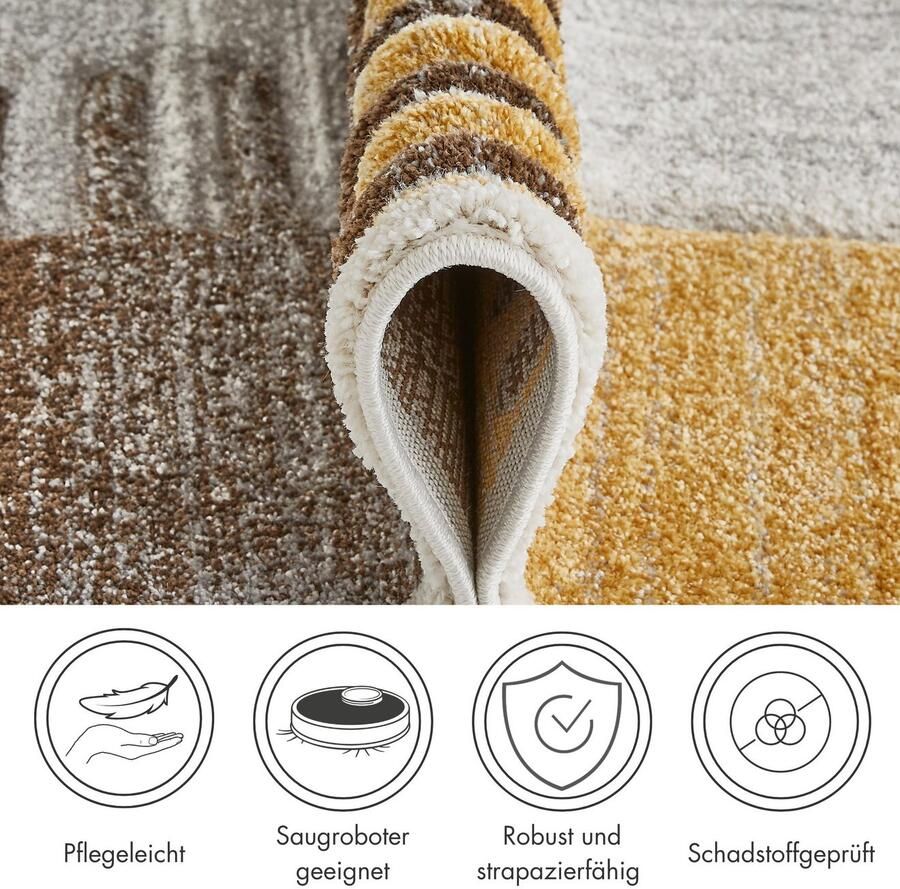 LUXOR living Vloerkleed Toronto Kortpolig modern patchwork-ontwerp hoog-laag structuur woonkamer - Foto 3