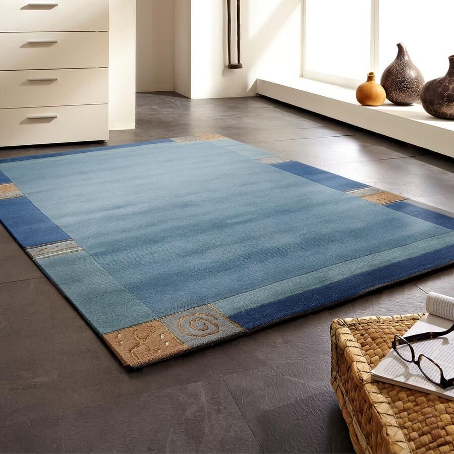 LUXOR living Wollen kleed India zuivere wol met de hand geknoopt met randdessin ook als loper