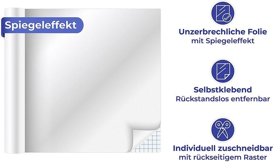 Maximex Decoratiefolie Spiegel-effect folie 150x58 cm op maat snijden zelfklevend voor muur deur of kast (set 2 stuks) - Foto 5