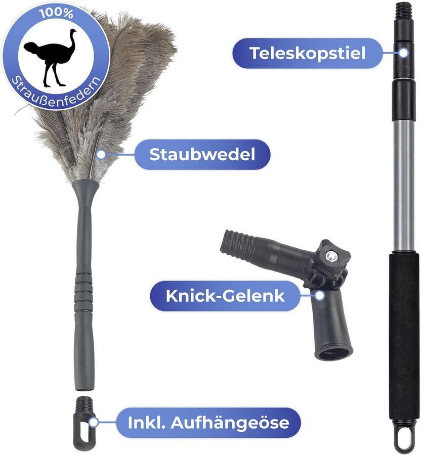 Maximex Plumeau Struisvogelveer met knikverbinding en telescopische steel - Foto 7