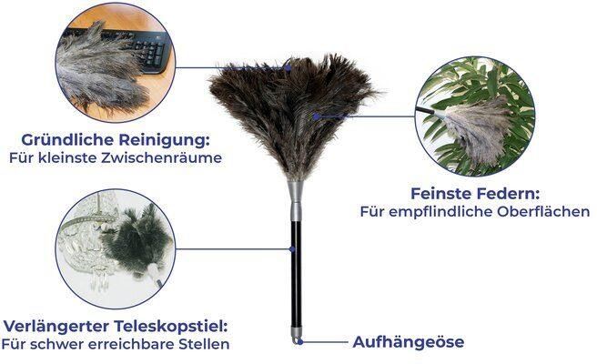Maximex Plumeau Struisvogelveer Stof-Magneet Stofdoek met 100% echte struisvogelveren uittrekbare telescoopsteel (1 stuk) - Foto 7