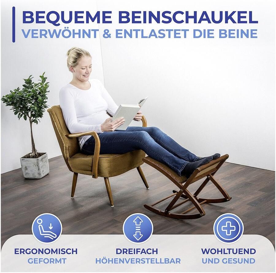 Maximex Voetenbankje Comfort Beinschaukel massief houten frame drievoudig verstelbaar opvouwbaar - Foto 4