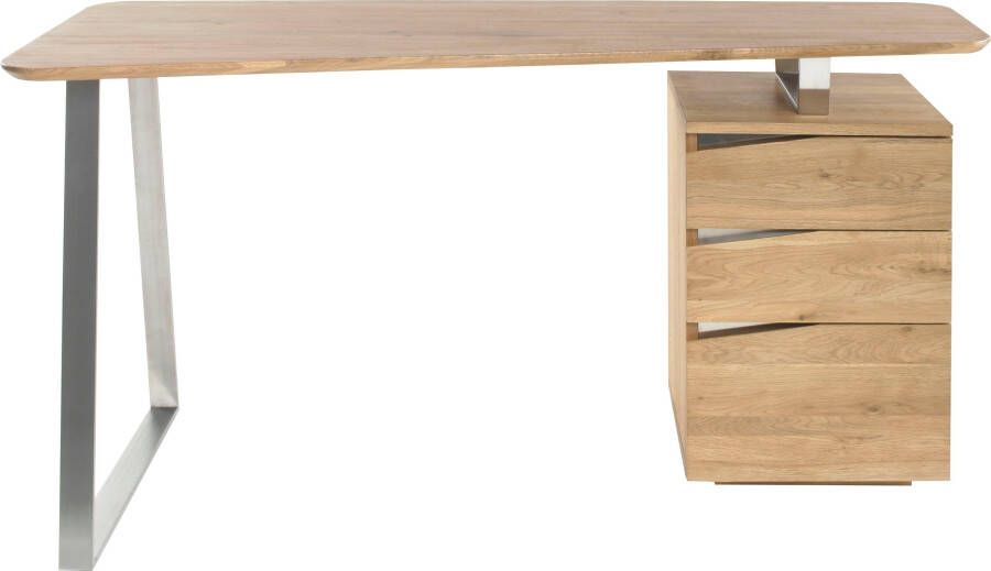 MCA furniture Bureau Tori Noesteiken massief hout geolied met 3 laden breedte 150 cm - Foto 8