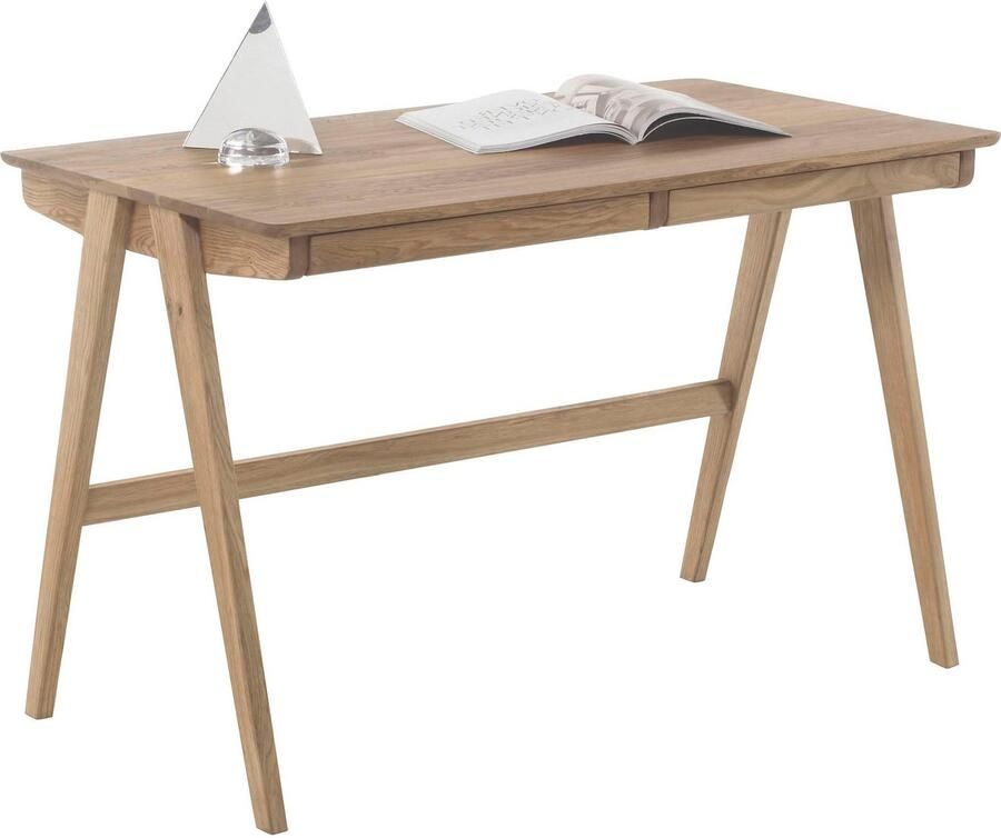 MCA furniture Bureau Delia Noesteiken massief hout geolied met laden breedte 120 cm