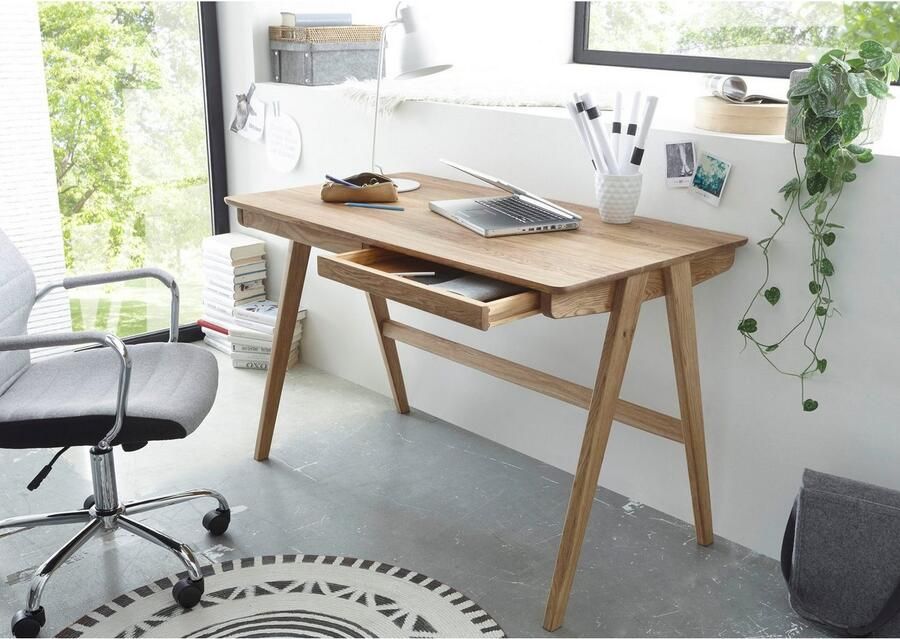 MCA furniture Bureau Delia Noesteiken massief hout geolied met laden breedte 120 cm - Foto 3