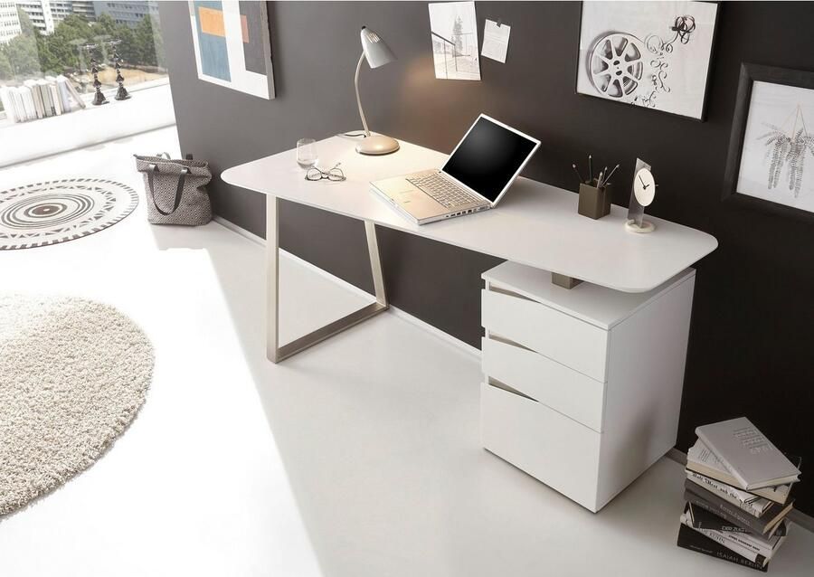 MCA furniture Bureau Tori matwit gelakt met 3 laden breedte 150 cm - Foto 2