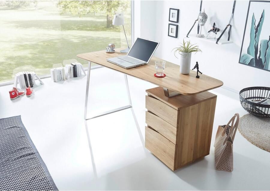 MCA furniture Bureau Tori Noesteiken massief hout geolied met 3 laden breedte 150 cm - Foto 4