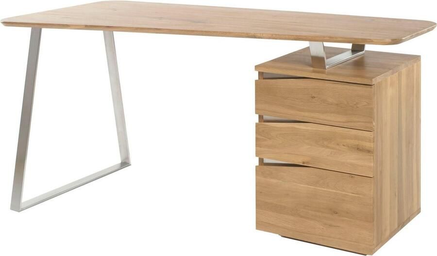 MCA furniture Bureau Tori Noesteiken massief hout geolied met 3 laden breedte 150 cm - Foto 7