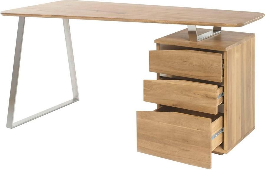 MCA furniture Bureau Tori Noesteiken massief hout geolied met 3 laden breedte 150 cm - Foto 6