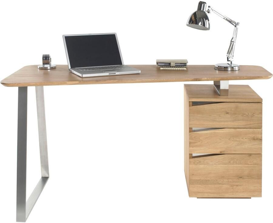MCA furniture Bureau Tori Noesteiken massief hout geolied met 3 laden breedte 150 cm - Foto 3