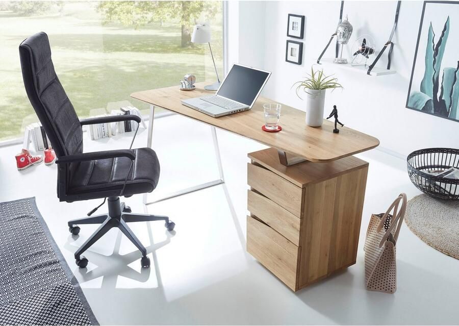 MCA furniture Bureau Tori Noesteiken massief hout geolied met 3 laden breedte 150 cm - Foto 5