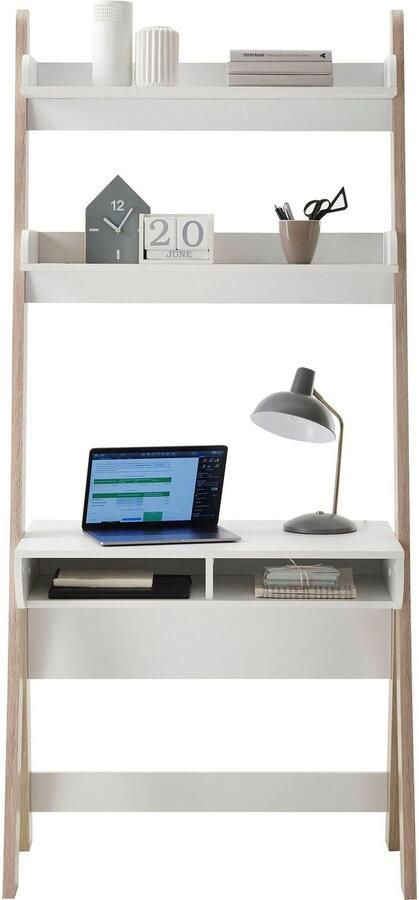 MCA furniture Bureau Viterbo Staand rek met bureau matwit lichteiken decor breedte 85 cm - Foto 5