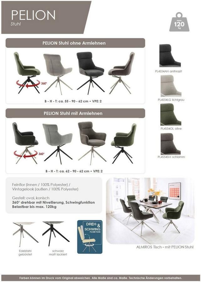 MCA furniture Eetkamerstoel Pelion (2-set) draaibaar 360° draai- & schommelfunctie zithoogte ca. 50 cm - Foto 1
