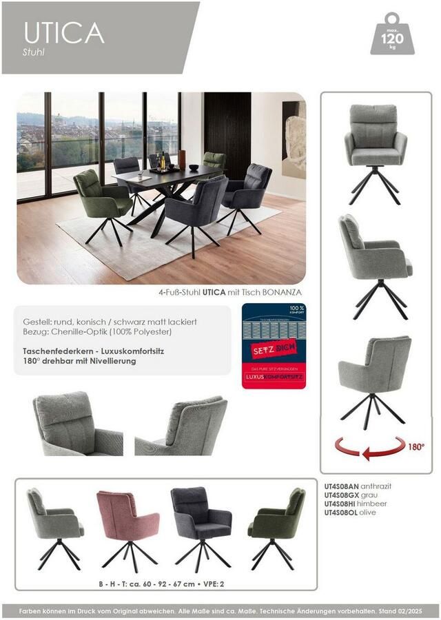 MCA furniture Eetkamerstoel Utica (2-set) draaibaar 180° pocketvering zithoogte ca. 50 cm