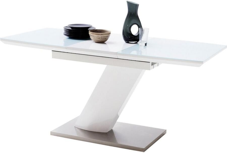 MCA furniture Eettafel Galina TOPSELLER! Bootvorm in wit met synchroon uittreksysteem voorgemonteerd veiligheidsglas - Foto 4