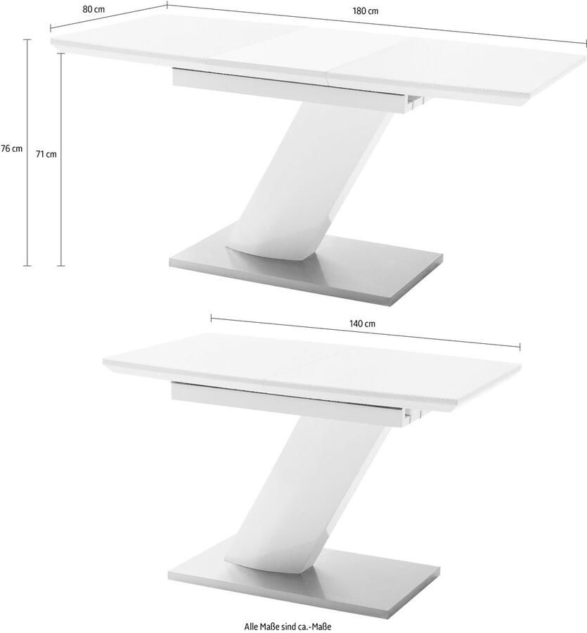 MCA furniture Eettafel Galina TOPSELLER! Bootvorm in wit met synchroon uittreksysteem voorgemonteerd veiligheidsglas