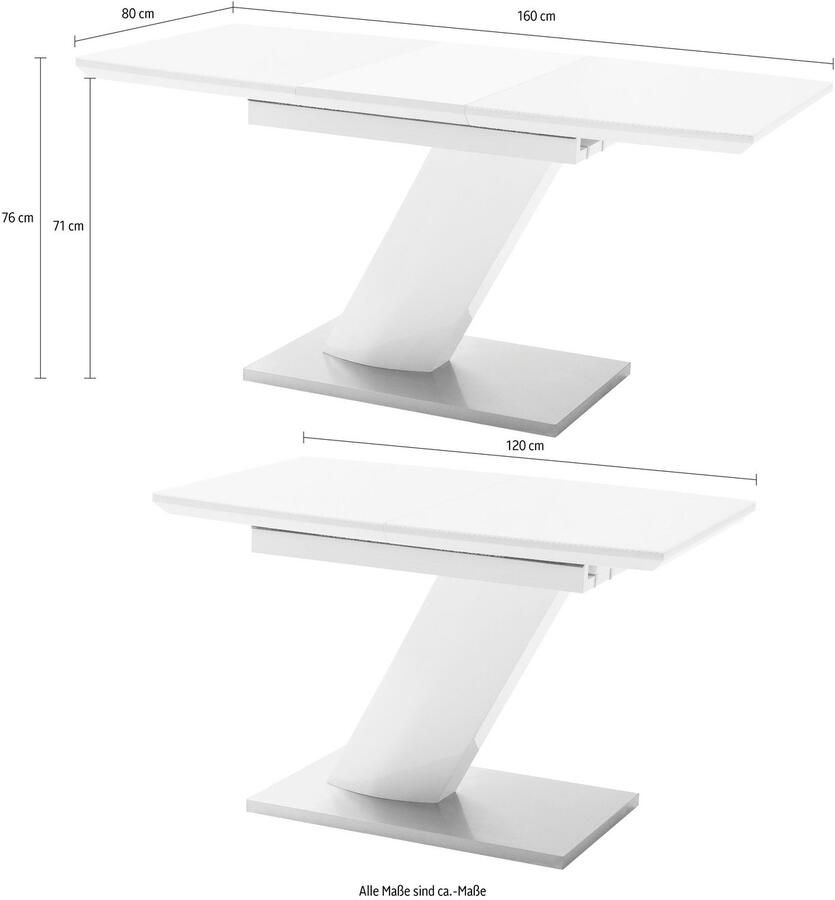 MCA furniture Eettafel Galina TOPSELLER! Bootvorm in wit met synchroon uittreksysteem voorgemonteerd veiligheidsglas