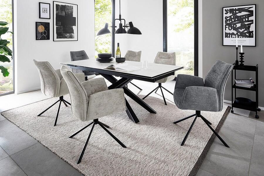 MCA furniture Eettafel TESERO uitschuifbare tafel 200-300 cm Keramiek metaal marmer-look uittrekbaar belastbaar tot 100 kg 10-12 personen