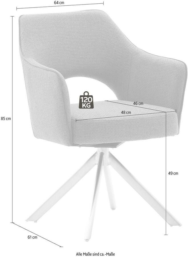 MCA furniture Stoel met 4 poten Tonala (2-set) 180° draaibaar belastbaarheid 120 kg zithoogte ca. 49 cm (2 stuks) - Foto 4