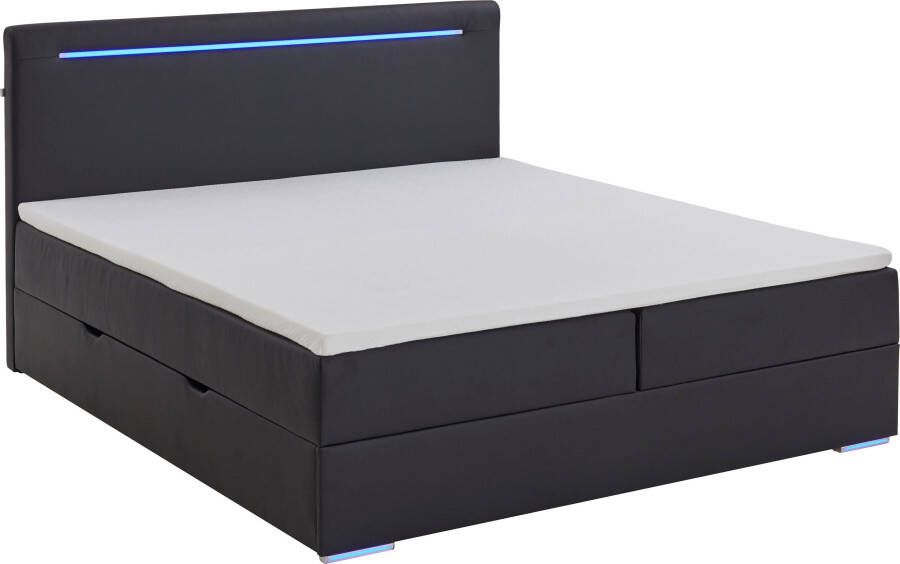 Meise.möbel Boxspring Candela 2 inclusief ledverlichting in hoofdbord en poten met bedkist en topmatras