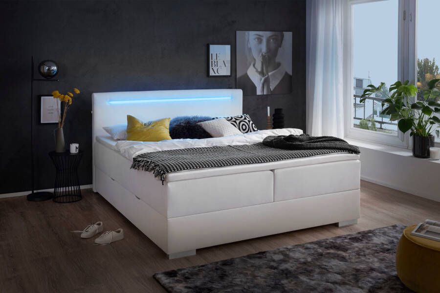 Meise.möbel Boxspring Las Vegas 2 inclusief ledverlichting in het hoofdbord met bedkist en topmatras