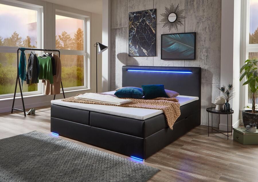 Meise.möbel Boxspring Candela 2 inclusief ledverlichting in hoofdbord en poten met bedkist en topmatras - Foto 4