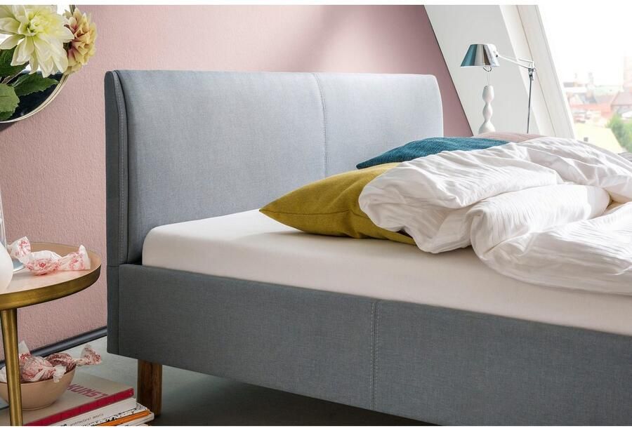 Meise EMOB Gestoffeerd bed Amber 140x200 ijsblauw Gestoffeerde tweepersoonsbedden Blauw Textiel Gestoffeerde tweepersoonsbedden Tweepersoons Normaal bed Op voorraad - Foto 3
