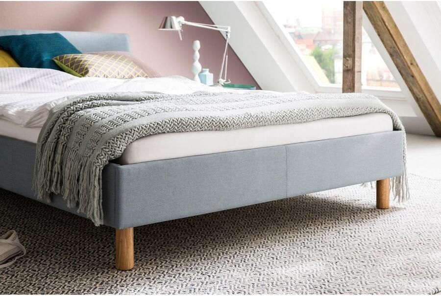 Meise EMOB Gestoffeerd bed Amber 140x200 ijsblauw Gestoffeerde tweepersoonsbedden Blauw Textiel Gestoffeerde tweepersoonsbedden Tweepersoons Normaal bed Op voorraad - Foto 5