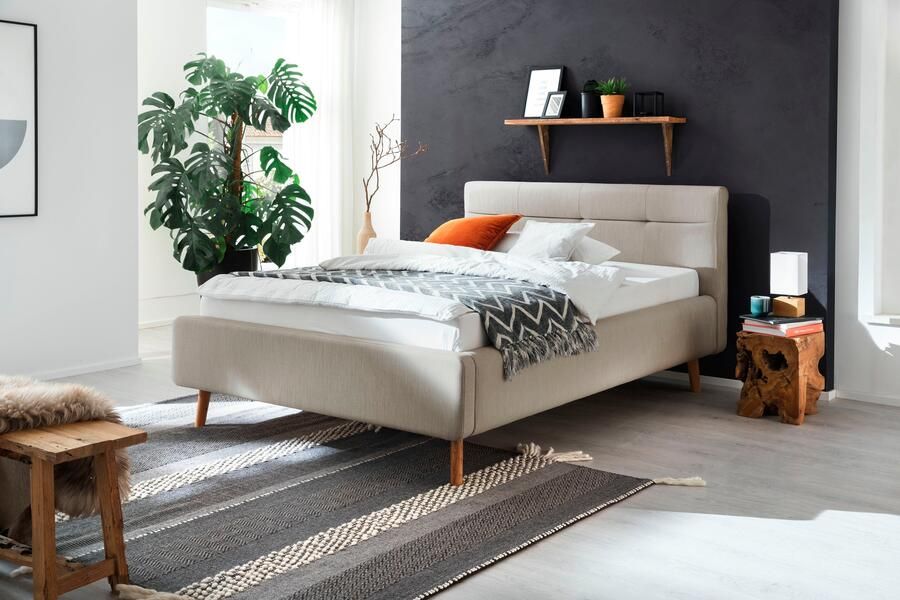 Meise EMOB Bed Laika 140x200cm met opbergruimte beige Gestoffeerde tweepersoonsbedden Beige Polyester Gestoffeerde tweepersoonsbedden Tweepersoons Normaal bed Op voorraad - Foto 9