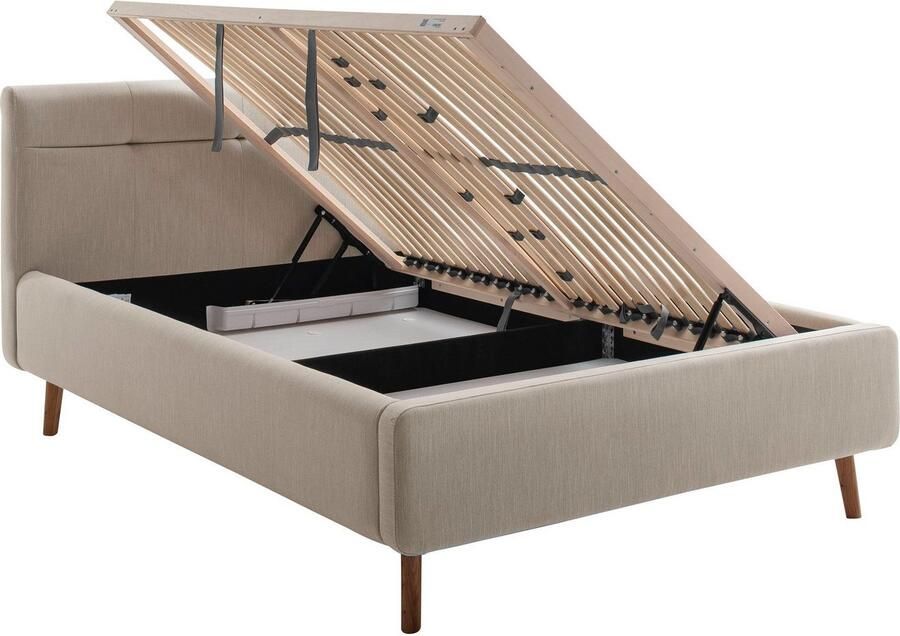 Meise EMOB Bed Laika 140x200cm met opbergruimte beige Gestoffeerde tweepersoonsbedden Beige Polyester Gestoffeerde tweepersoonsbedden Tweepersoons Normaal bed Op voorraad - Foto 2