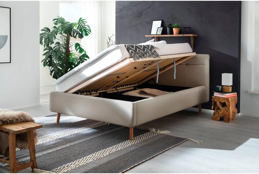 Meise EMOB Bed Laika 140x200cm met opbergruimte beige Gestoffeerde tweepersoonsbedden Beige Polyester Gestoffeerde tweepersoonsbedden Tweepersoons Normaal bed Op voorraad - Foto 4