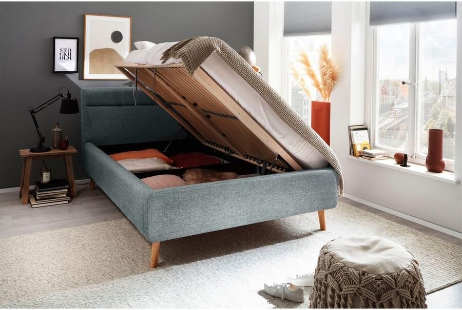 Meise Mobel Meise Möbel Lotte gestoffeerd bed houten lattenbodem hoofdbord doorgestikt - Foto 14