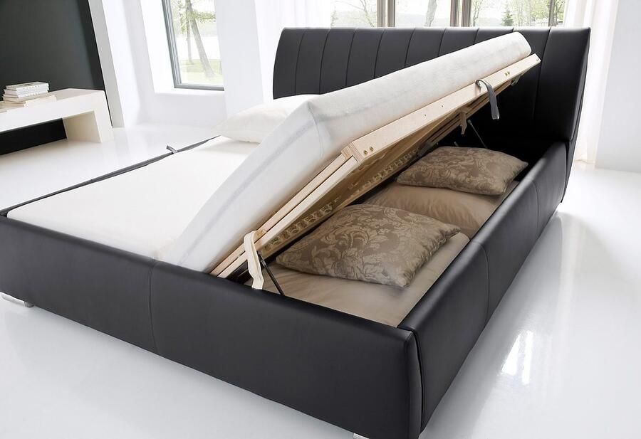 Meise Mobel Meise Möbel Bern Gestoffeerd bed metalen basis met chroom look hoofdeinde glad kunstleer