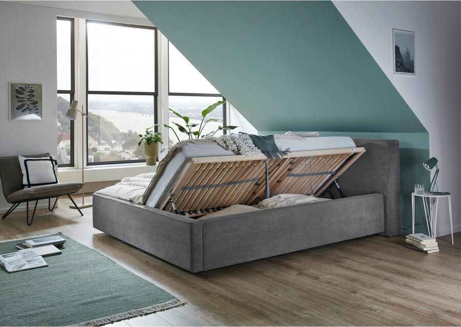 Meise Mobel Meise Möbel Magnum gestoffeerd bed houten lattenbodem zwart - Foto 2