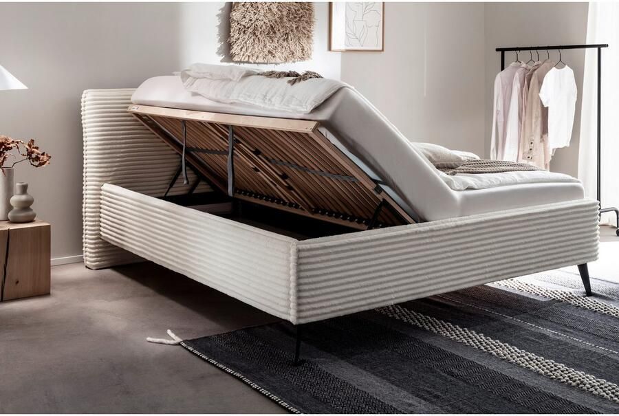 Meise EMOB Tweepersoonsbed Rasmus 180 x 200 cm Lichtbeige ontwerp Gestoffeerde tweepersoonsbedden Beige Stof Gestoffeerde tweepersoonsbedden Tweepersoons Normaal bed Op voorraad - Foto 4