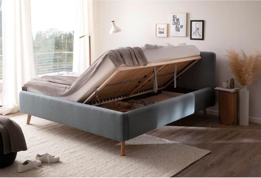 Meise EMOB Tweepersoonsbed Tony 180x200cm met opbergruimte ijsblauw Gestoffeerde tweepersoonsbedden Blauw Polyester Gestoffeerde tweepersoonsbedden Tweepersoons Normaal bed Op voorraad - Foto 5