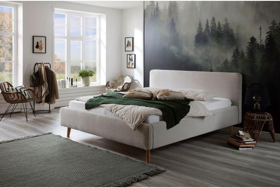 Meise EMOB Gestoffeerd bed Madras 140x200cm ribfluweel beige Gestoffeerde tweepersoonsbedden Beige Velours; Polyester Gestoffeerde tweepersoonsbedden Tweepersoons Normaal bed Op voorraad - Foto 7