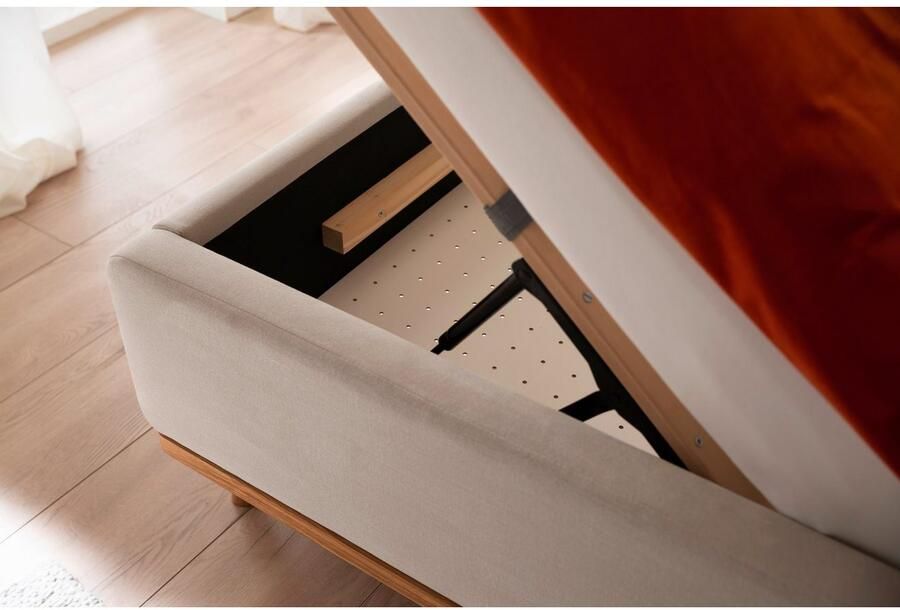 Meise EMOB Gecapitonneerd bed Cézanne 160x200cm met opbergruimte beige eik Gestoffeerde tweepersoonsbedden Beige Polyester Gestoffeerde tweepersoonsbedden Tweepersoons Normaal bed Op voorraad - Foto 3