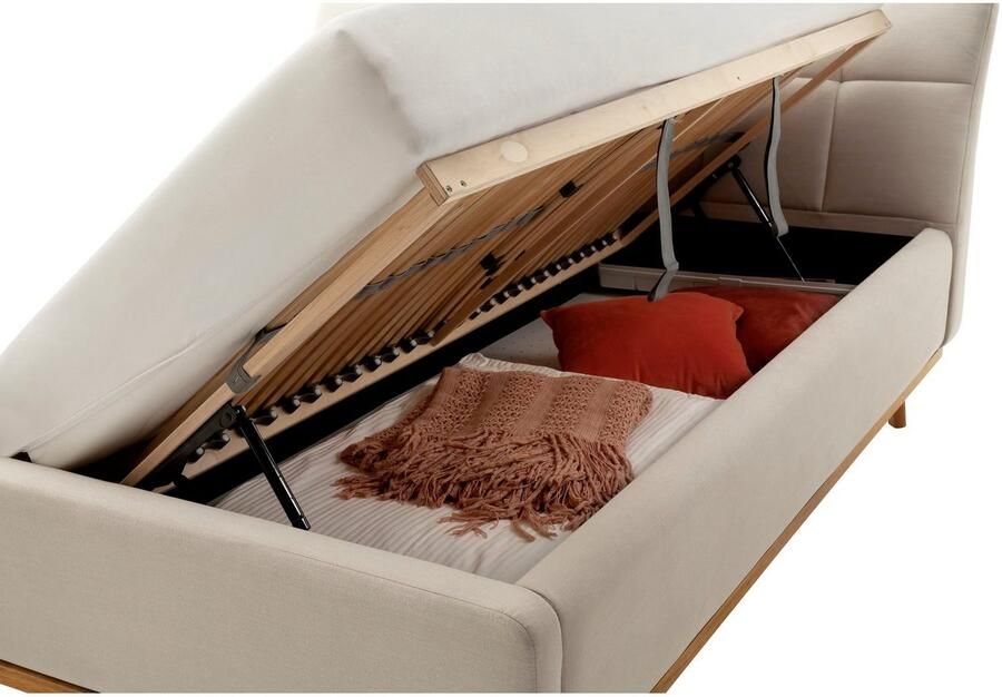 Meise EMOB Gecapitonneerd bed Cézanne 160x200cm met opbergruimte beige eik Gestoffeerde tweepersoonsbedden Beige Polyester Gestoffeerde tweepersoonsbedden Tweepersoons Normaal bed Op voorraad - Foto 2