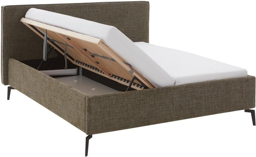 Meise.möbel Gestoffeerd bed Riva met eikenkleurige houten poten naar keuze met bedkist en lattenbodem - Foto 12