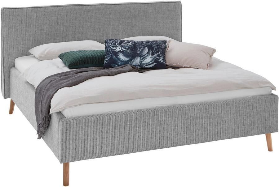 Meise.möbel Gestoffeerd bed Riva met eikenkleurige houten poten naar keuze met bedkist en lattenbodem - Foto 10