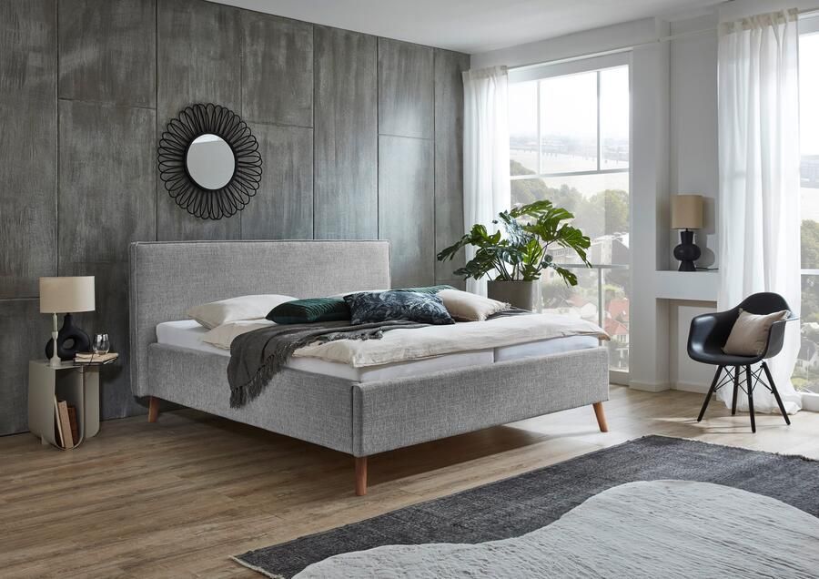 Meise.möbel Gestoffeerd bed Riva met eikenkleurige houten poten naar keuze met bedkist en lattenbodem - Foto 5