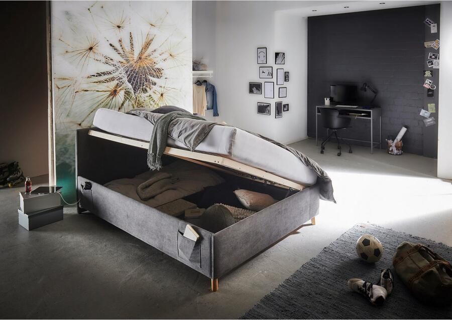 Meise.möbel Kinderledikant Blauw Bekleed bed naar keuze met bedkist tienerbed inclusief USB-aansluiting - Foto 8